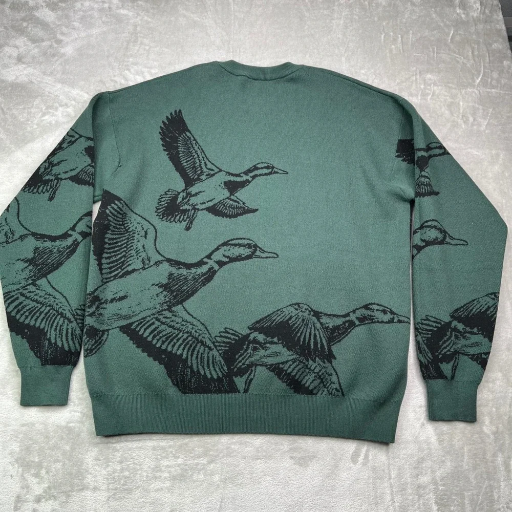 Waggle Migration Wildknit Sweater Mens 2XL Green Black Duck Graphic Crewneck‎